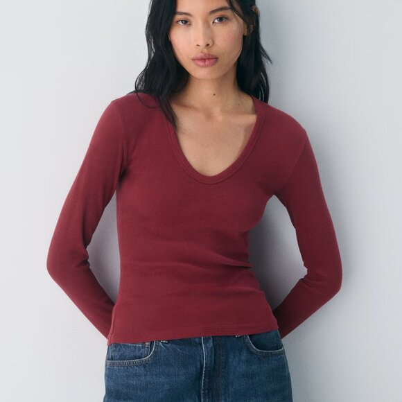 BNWT Aritzia HomeStretch™ Rib V-Neck Longsleeve, colours and sizes in details - Picture 1 of 4